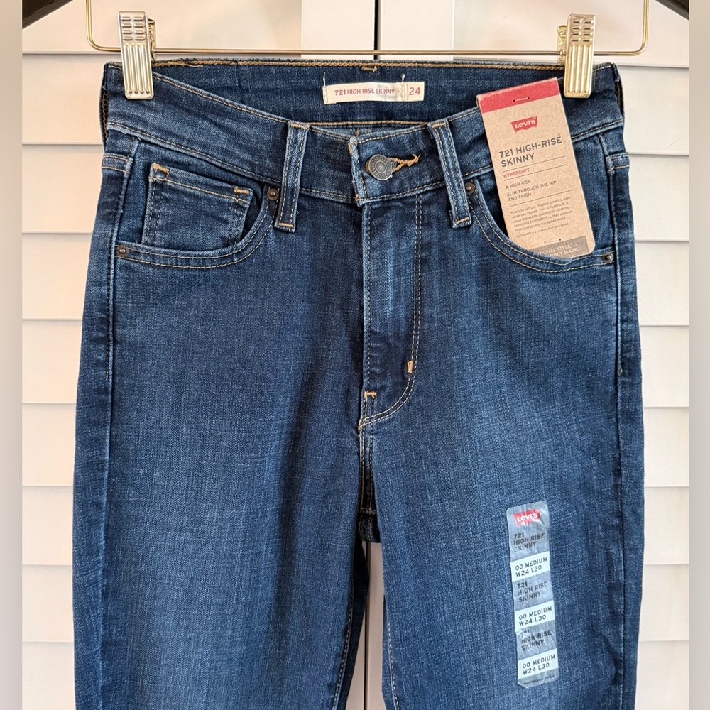 Levi’s 721 High Rise Skinny Dark Indigo Women's Skinny Jeans Size 24 NWT - Picture 4 of 10